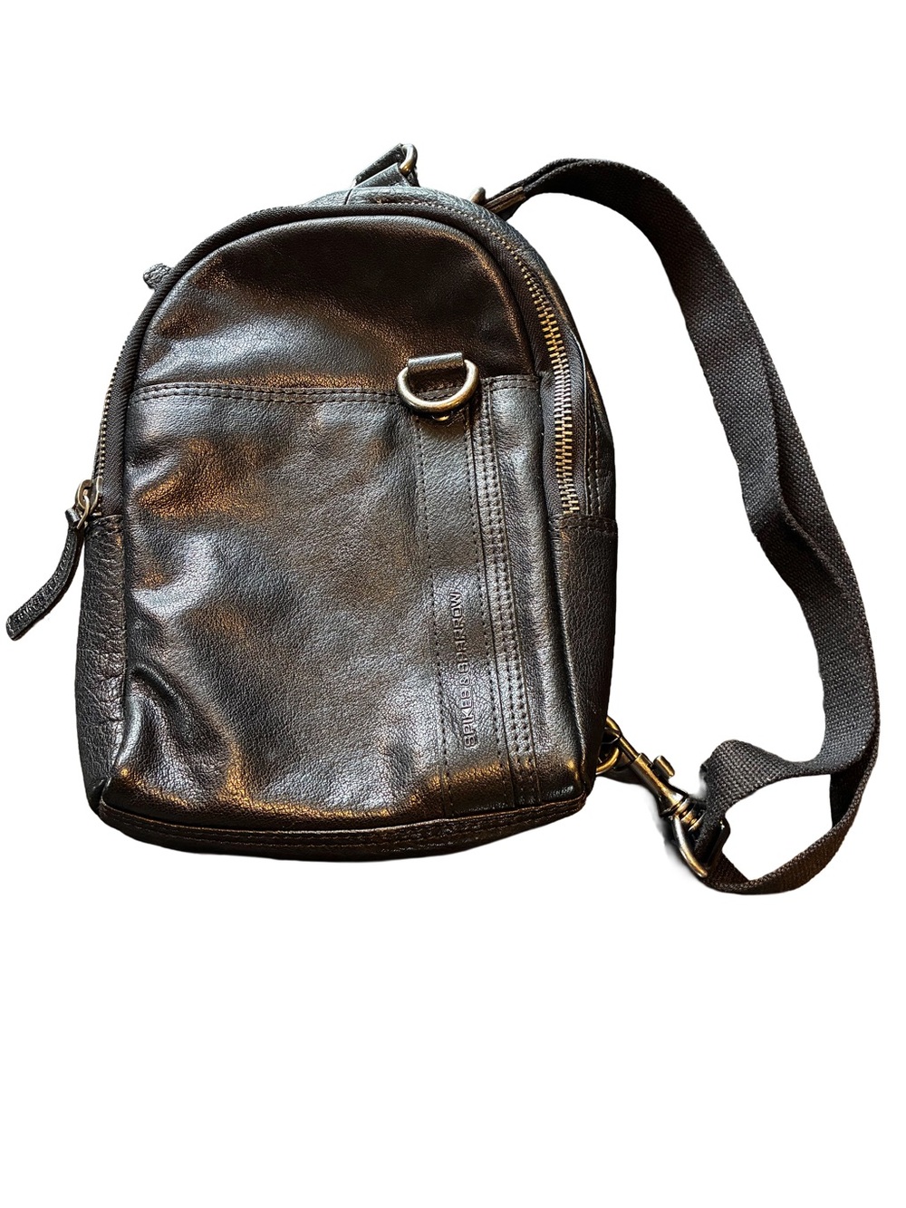 Spikes & Sparrow Black Leather Sling Backpack Crossbody Houndstooth